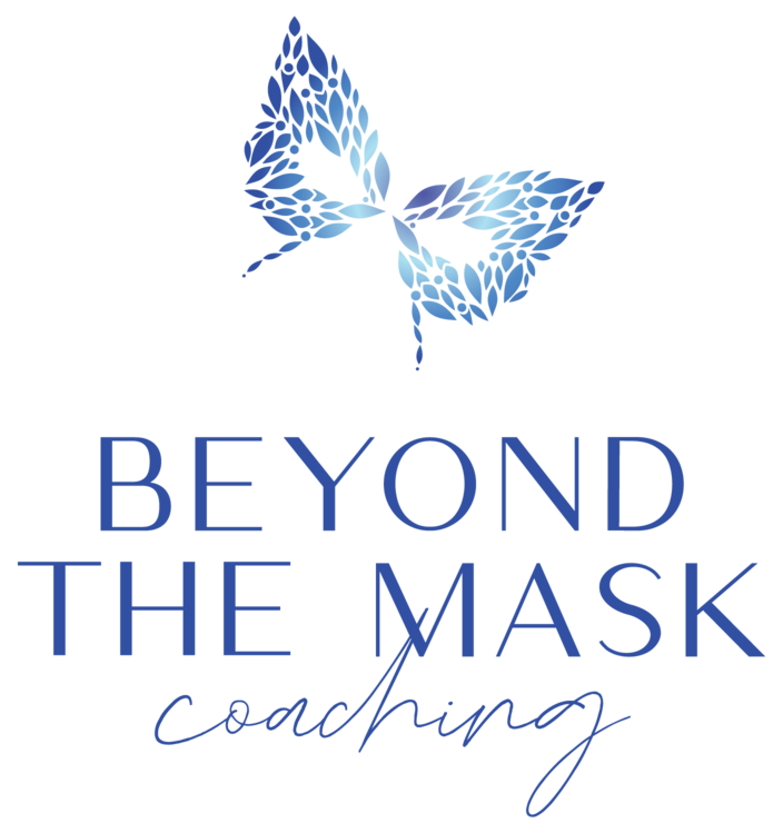 Beyond the Mask Coaching logo. This is an image with a blue butterfly shaped to look like a Venetian mask with the words Beyond the Mask Coaching beneath. Visit https://www.beyondthemaskcoaching.com/ for more information.