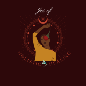 The logo for Joi of Holistic Healing features a Black woman with one arm above her head holding a flower that comes down across her left eye. Surrounding her is a ring that shows the moon cycle with a crescent moon above her head with the tips of the crescent pointing upwards. Above the moon, it says Joi of and at the bottom of the logo it says Holistic Healing with a dragonfly between Holistic and Healing. Visit https://pensight.com/x/joiofholistichealing for more information.